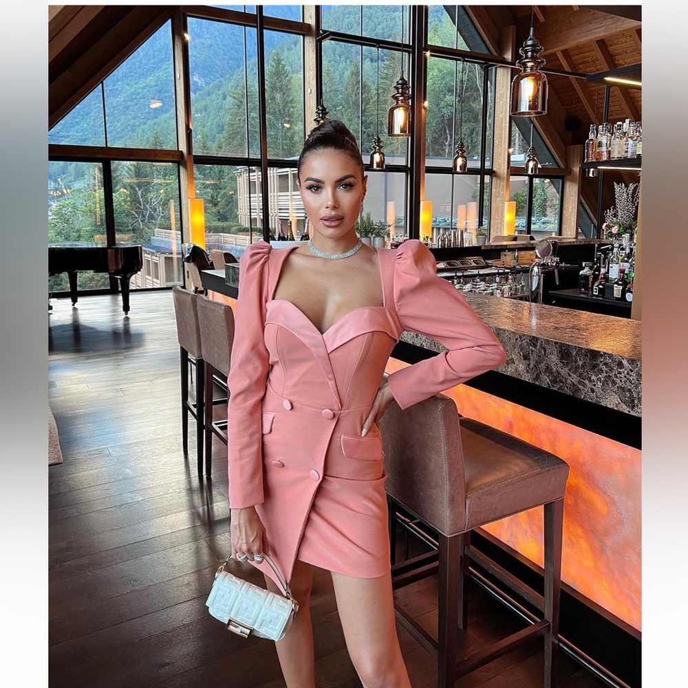 NEW SEASON stunning Lavish Alice puff sleeve blazer mini dress in coral
